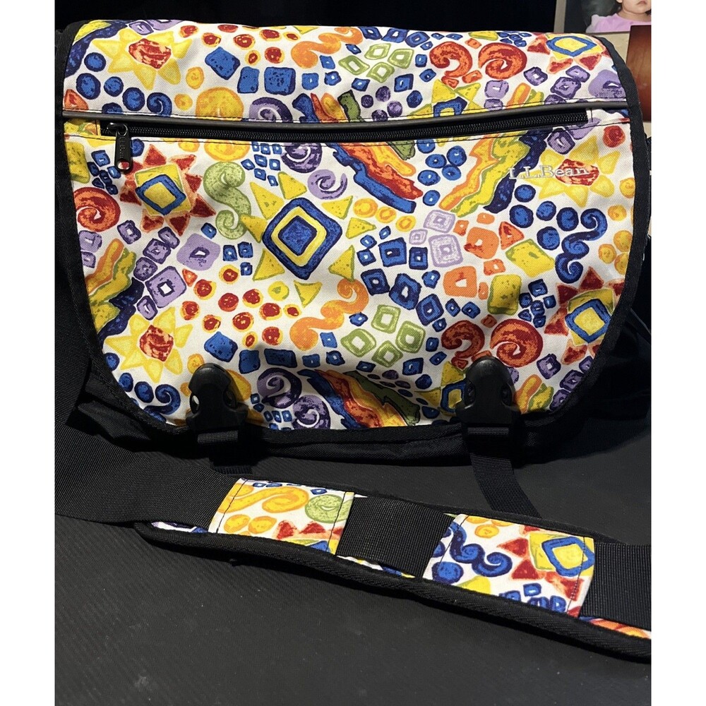 Vintage L.L. Bean Messenger Bag Multicolor Abstract Geometric Shapes